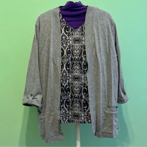 Croft & Barrow Gray Long Sleeve Top with Coordinating Gray Cardigan